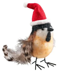 Bird With Christmas Cap Made Of Felt