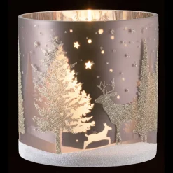 Candle Holder "Deer In The Forest" Taupe, 15Cm