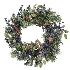 Door Or Table Wreath With Blue Berries And Cinnamon Sticks