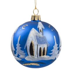 Glass Bauble Blue Church, 8 Cm