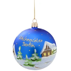 Glass Bauble Blue "Weihnachten Berlin", 10 Cm