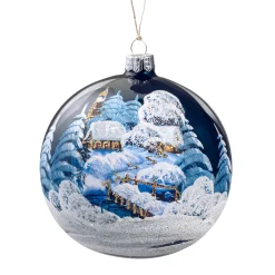 Glass Bauble Blue Winter Scene, 10 Cm
