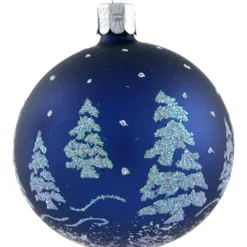 Glass Bauble Blue With Glimmer Trees, 7 Cm