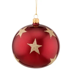 Glass Bauble Bordeaux With Golden Stars, 10 Cm