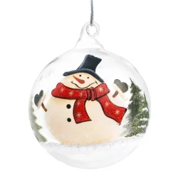 Glass Bauble Clear Snowman With Top Hat, 8 Cm