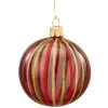 Glass Bauble Clear With Coloful Stripes, 7 Cm