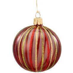 Glass Bauble Clear With Coloful Stripes, 7 Cm