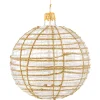 Glass Bauble Clear With Glitter Gold/White, 10 Cm