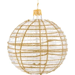 Glass Bauble Clear With Glitter Gold/White, 10 Cm