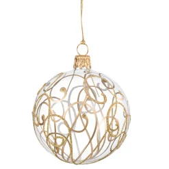 Glass Bauble Clear With Golden Flourishes, 7 Cm