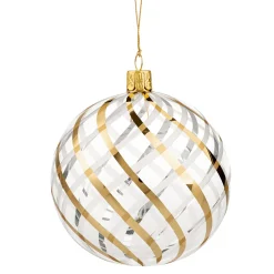 Glass Bauble Clear With Gold-White Net Pattern, 10 Cm