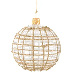 Glass Bauble Clear With Glitter Gold/White, 8 Cm