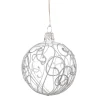 Glass Bauble Clear With Silver Squiggles, 7 Cm