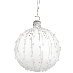 Glass Bauble Clear With White Glitter Decor, 7 Cm