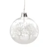 Glass Bauble Clear With White Trees, 7 Cm