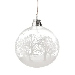 Glass Bauble Clear With White Trees, 7 Cm