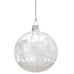 Glass Bauble Clear With White Trees, 8 Cm