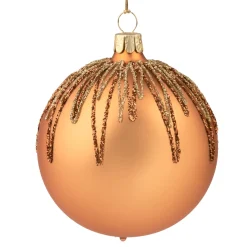 Glass Bauble Copper With Glitter Roof, 8Cm