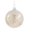 Glass Bauble Creme With White Pattern, 2.76 Inch