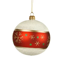 Glass Bauble Frosty With Snowflakes, 10Cm