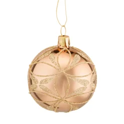 Glass Bauble Gold With Flowers, 6 Cm