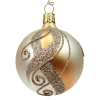 Glass Bauble Gold With Golden Decor, 6 Cm