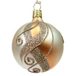 Glass Bauble Gold With Golden Decor, 6 Cm