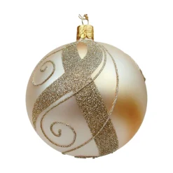 Glass Bauble Gold With Golden Decor, 10 Cm