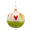 Glass Bauble Green-White With Christmas Decor, 7 Cm