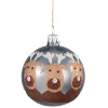 Glass Bauble Grey With Moose, 7 Cm