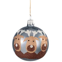Glass Bauble Grey With Moose, 7 Cm
