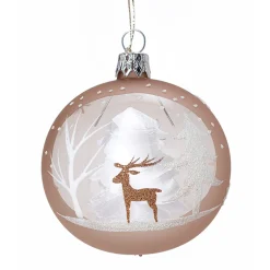 Glass Bauble Light Brown With Winter Forest, 7Cm