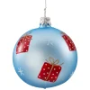 Glass Bauble Light-Blue Matt With Presents, 7 Cm