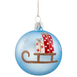 Glass Bauble Light-Blue Matt With Sledge, 7 Cm