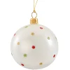 Glass Bauble Opal White With Dots, 7 Cm
