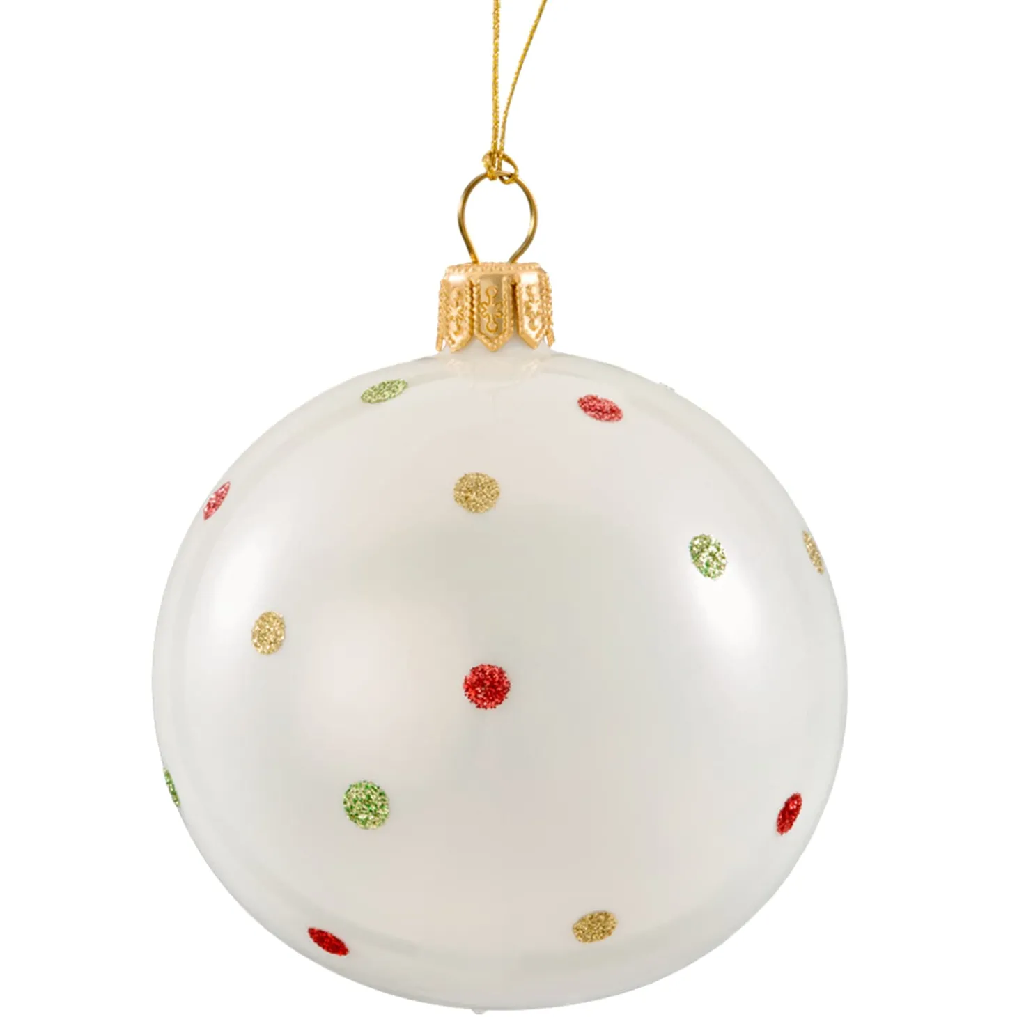Glass Bauble Opal White With Dots, 7 Cm