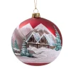 Glass Bauble Red Matt Mountain Landscape, 8 Cm