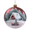 Glass Bauble Red Matt Winter House, 10 Cm