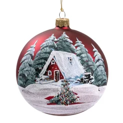 Glass Bauble Red Matt Winter House, 10 Cm