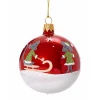 Glass Bauble Red Opal With Sledging Mice, 7Cm