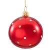 Glass Bauble Red Opalescent With Dots, 7 Cm