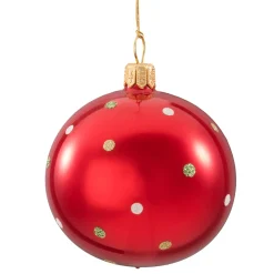 Glass Bauble Red Opalescent With Dots, 7 Cm