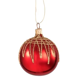 Glass Bauble Red With Glitter Roof, 6 Cm