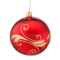 Glass Bauble Red With Goldglitter, 10 Cm