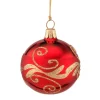 Glass Bauble Red With Goldglitter, 6 Cm