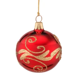 Glass Bauble Red With Goldglitter, 6 Cm