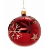 Glass Bauble Red With Golden Stars And Flakes, 10Cm