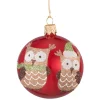 Glass Bauble Red With Two Owls, 7 Cm
