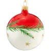 Glass Bauble Red-White With Twig And Stars, 8 Cm