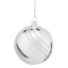 Glass Bauble Silver With Glitter Decor, 8 Cm